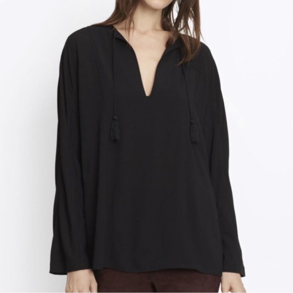 Vince deep neck Tassel-tie Festival Top in Black